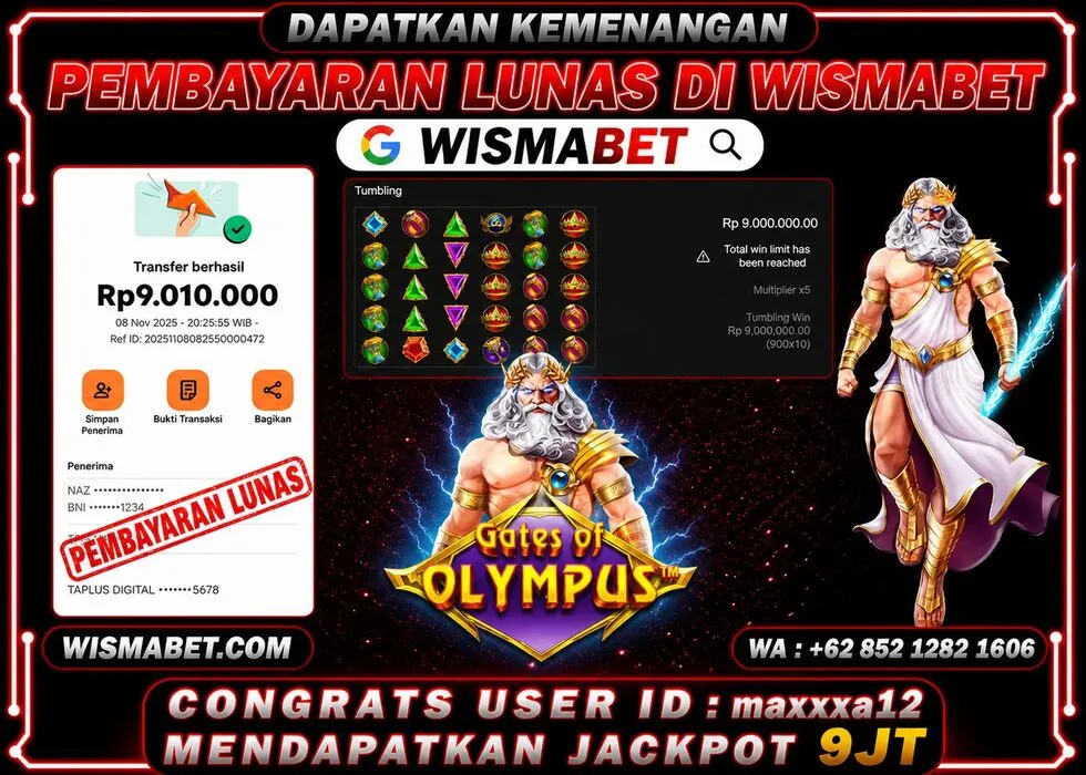 Wismabet - BUKTI KEMENANGAN Gates Of Olympus Rp9,010,000,- LUNAS